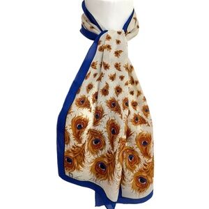 Vintage Anne Klein for Vera Silk Scarf – Peacock Feather Print – Long 11" x 52"
